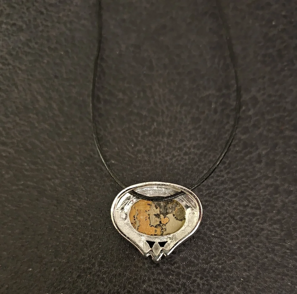 Silver and Yellow And Black Marbled Pendant Necklace